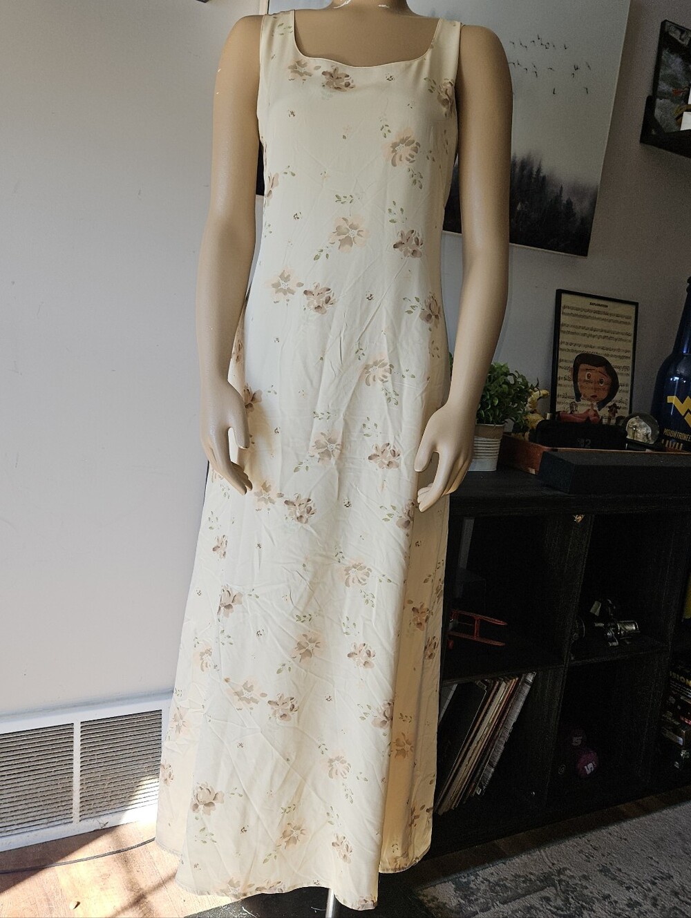 VTG Brooks Brothers Silk Butter Yellow Watercolor Floral Maxi Dress Garden Party